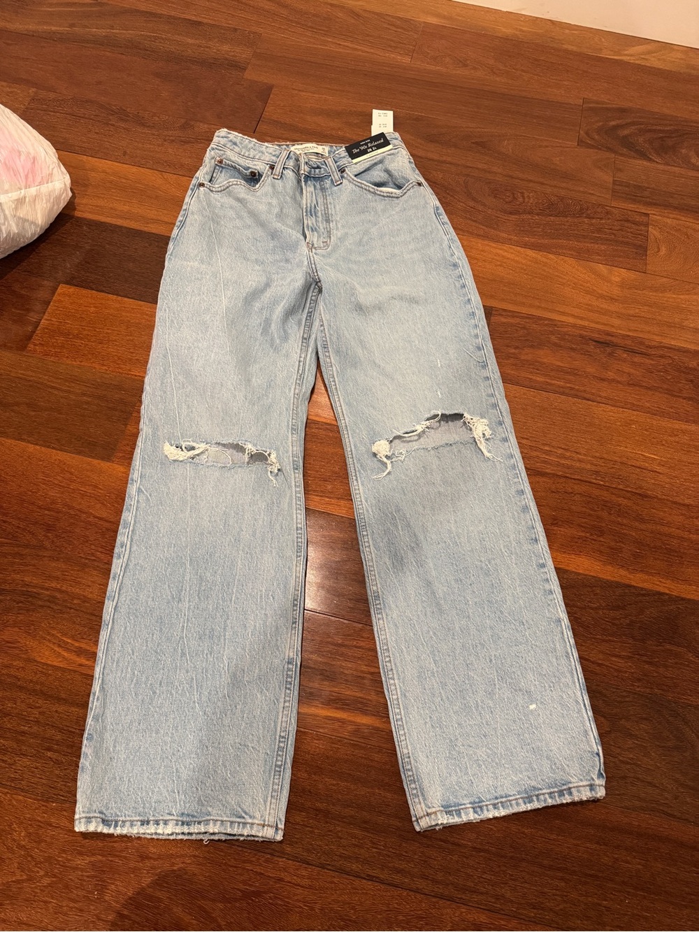 Abercrombie & Fitch Light Blue Wide-Leg Distressed Jeans